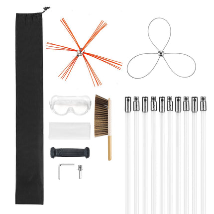 Chimney Sweep Kit, 10m Extendable Rods, Dual Brush Heads