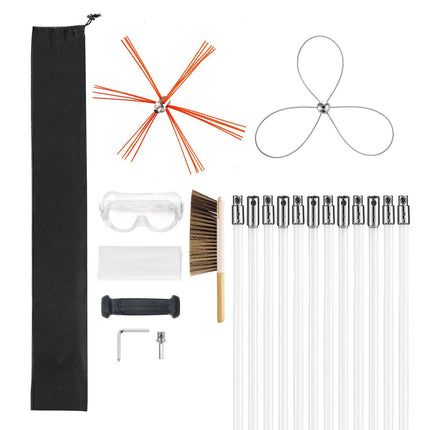 Chimney Sweep Kit, 12m Extendable Rods, Dual Brush