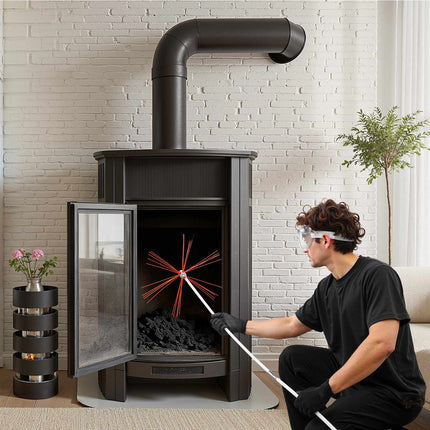 Chimney Sweep Kit, 9m Extendable Rod, Dual Brush Heads
