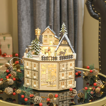 Wooden train advent calendar with 24 LED gift boxes