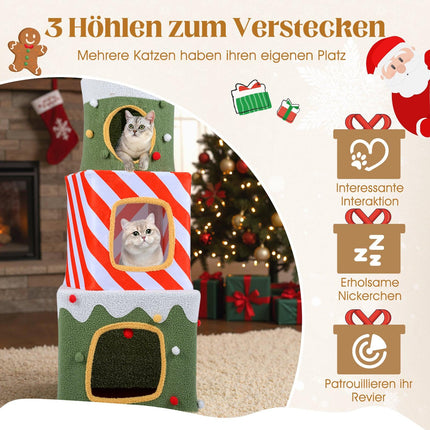 Christmas Cat Tree with 3 Cozy Houses, 120 cm Indoor