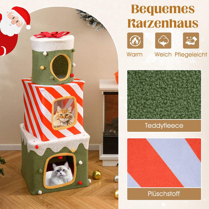 Christmas Cat Tree with 3 Cozy Houses, 120 cm Indoor