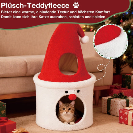 Christmas Cat Tree with Bed, 75 cm, Red, Plush Top