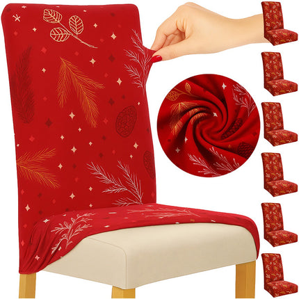 Christmas Chair Covers, Red, Elastic, Set of 6, 50x40x40 cm