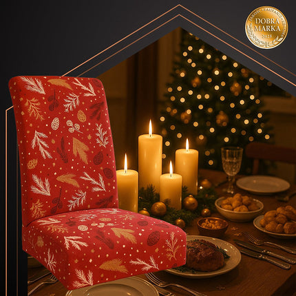 Christmas Chair Covers, Red, Elastic, Set of 6, 50x40x40 cm