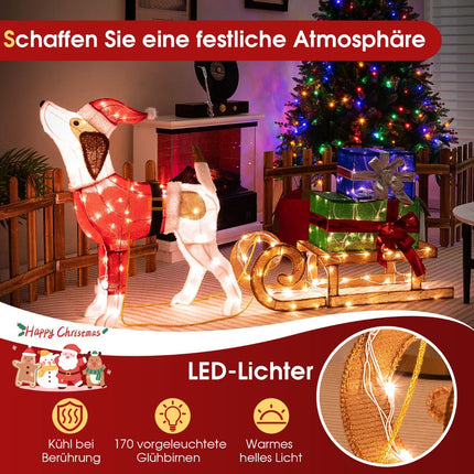 Christmas Dog & Sled Decoration with 170 LED Lights