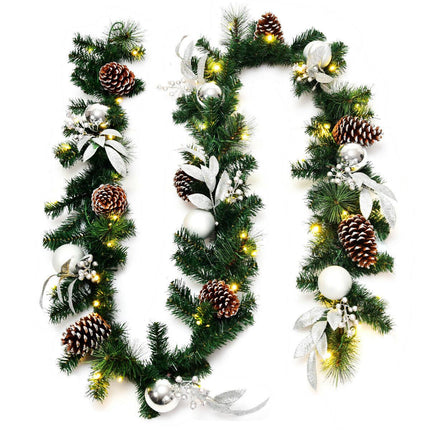 Christmas Garland 2.7m, 50 LED Lights, Pinecones, Timer