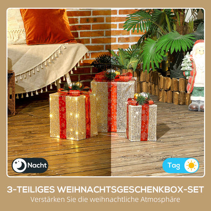 Christmas Gift Box Lights Set, 3-Piece, 58 LEDs, Gold