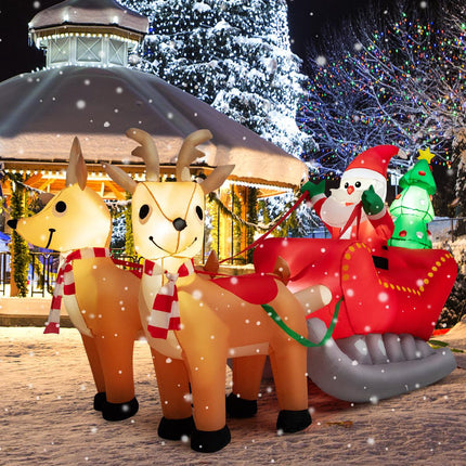 Christmas Inflatable Santa Sleigh, 220cm, LED, 2 Reindeer