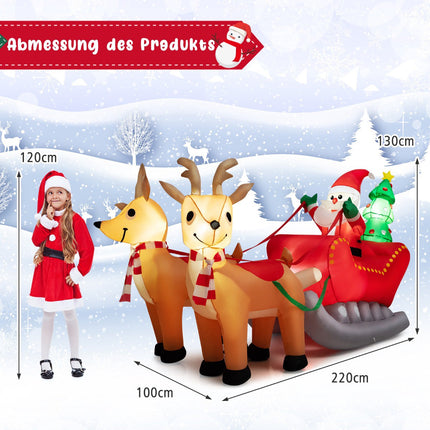 Christmas Inflatable Santa Sleigh, 220cm, LED, 2 Reindeer