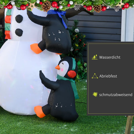 Inflatable Christmas snowman with 3 penguins, LED light