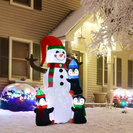 Inflatable Christmas snowman with 3 penguins, LED light