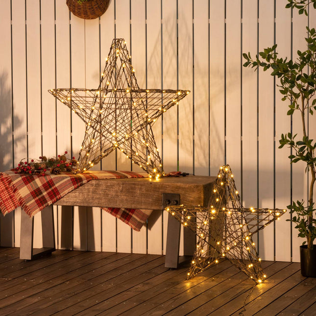 Warm white LED poinsettia Christmas lights, set of 2