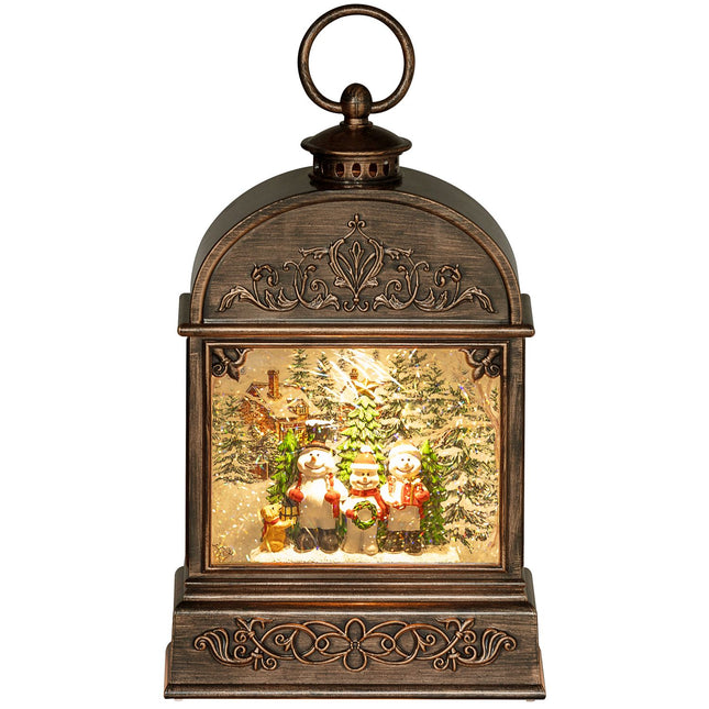 Snow globe lantern with light & music - Christmas decoration in bronze