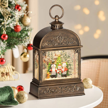 Snow globe lantern with light & music - Christmas decoration in bronze