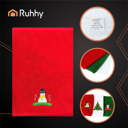 Christmas Towels Set of 3 – Cotton, Red/Green/White