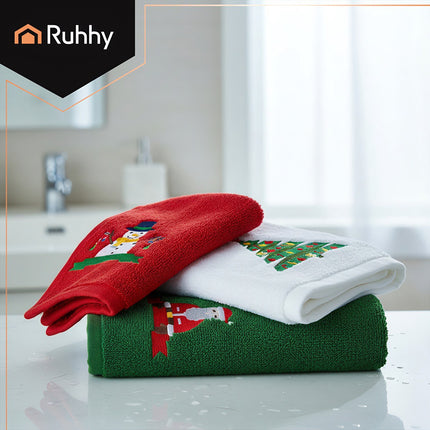 Christmas Towels Set of 3 – Cotton, Red/Green/White