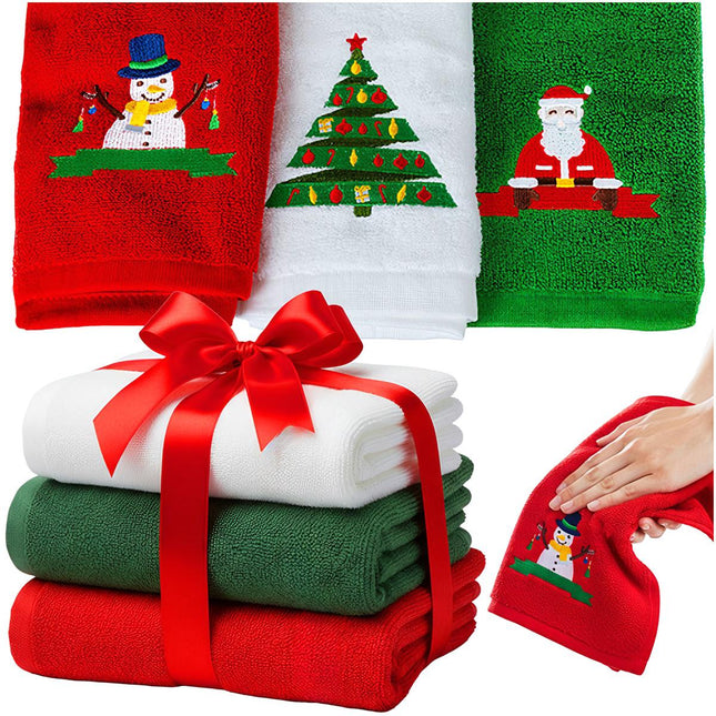 Christmas Towels Set of 3 – Cotton, Red/Green/White
