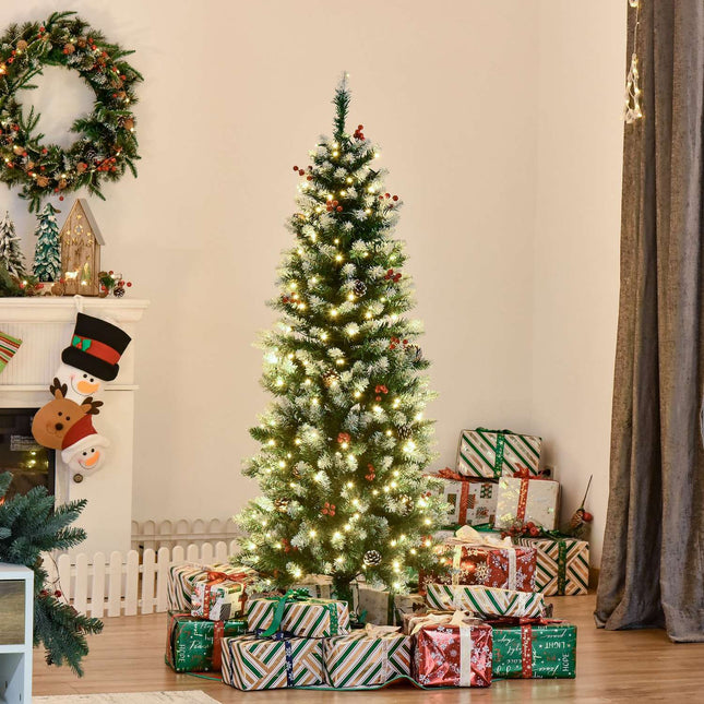 Artificial Christmas tree, 1.5 M with LED lights & red berries