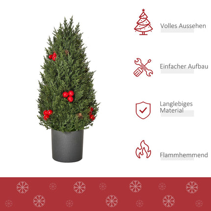 Artificial Christmas tree with red berries & pine cones, 50 cm