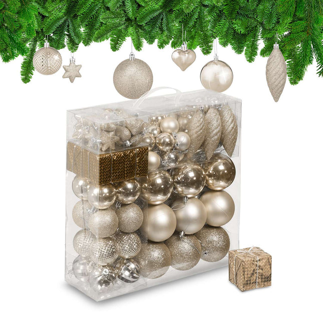 Christmas Tree Baubles Set, 110 Plastic Ornaments