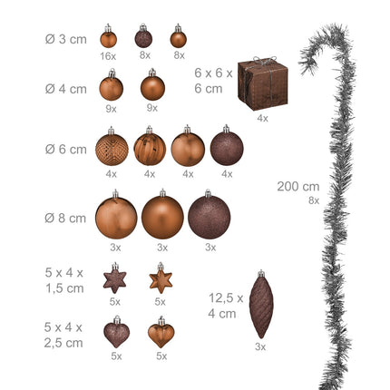 Christmas Tree Baubles Set, 110 Plastic Ornaments