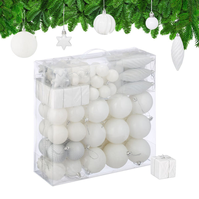 Christmas Tree Baubles Set, 110 Plastic Ornaments