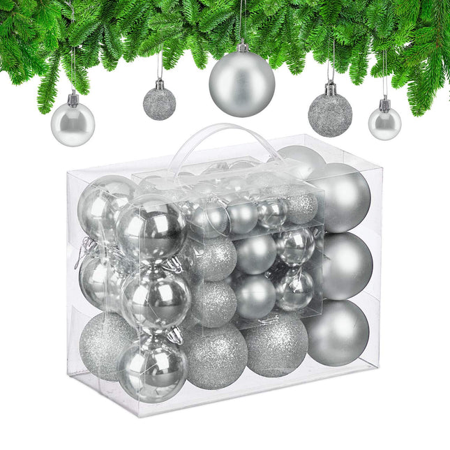 Christmas Tree Baubles Set, 50-Piece, Plastic Ornaments