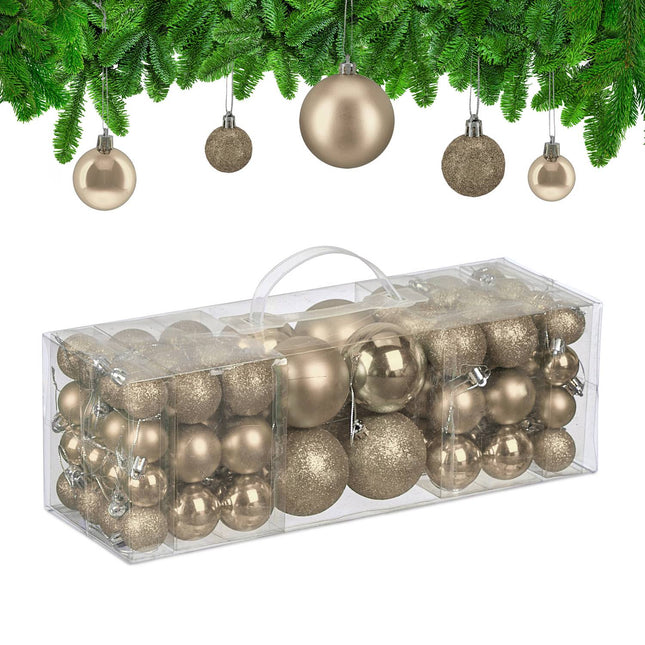 Christmas Tree Baubles Set, 76 Pcs – Matte, Shiny, Glitter