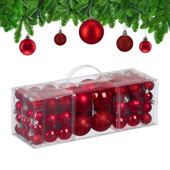 Christmas Tree Baubles Set, 76 Pieces, Plastic