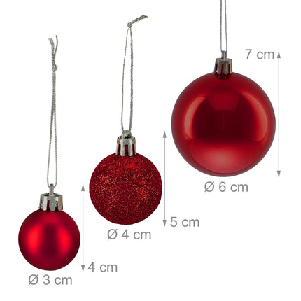 Christmas Tree Baubles Set, Matte/Shiny/Glitter Finish