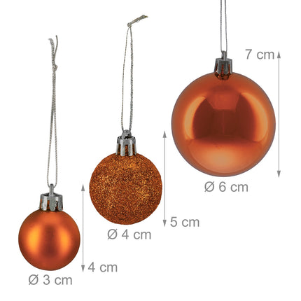 Christmas Tree Baubles Set, Matte/Shiny/Glitter Finish