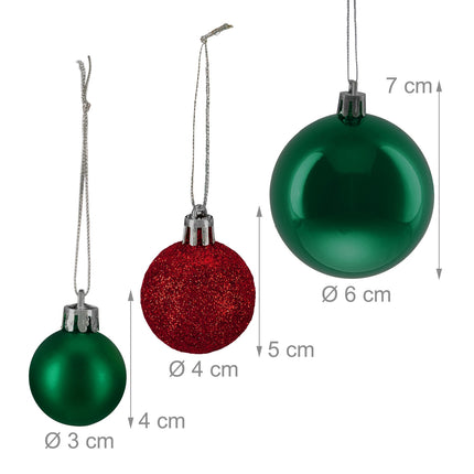 Christmas Tree Baubles Set, Red & Green, Various Finishes