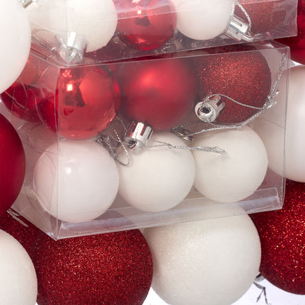 Christmas Tree Baubles Set, Red & White, Various Finishes