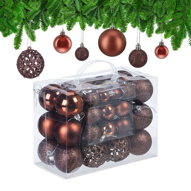 Christmas Tree Ornaments Set, 50 Baubles, Mixed Finishes