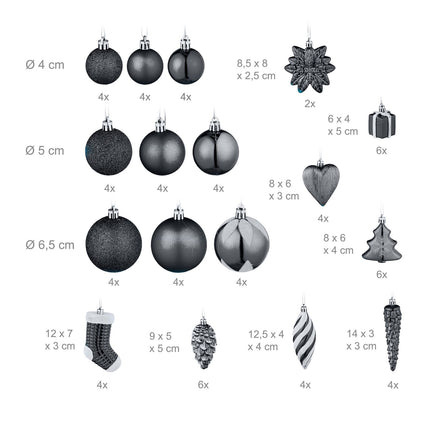 Christmas Tree Ornaments Set, 72 Pieces