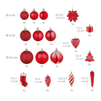 Christmas Tree Ornaments Set, 72 Pieces
