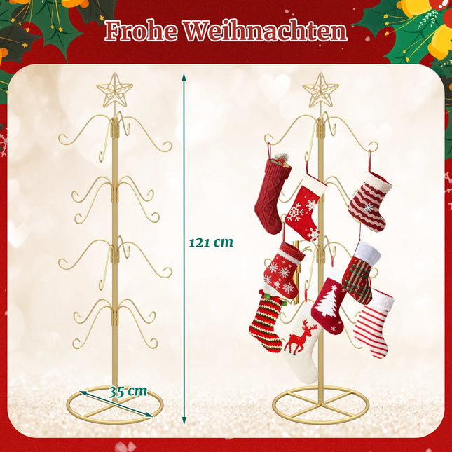 Christmas Tree Stocking Holder with 16 Hooks, Gold Metal