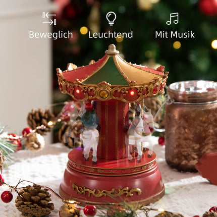 Christmas music box Carousel, LED & Rotating, 13x18.5 cm
