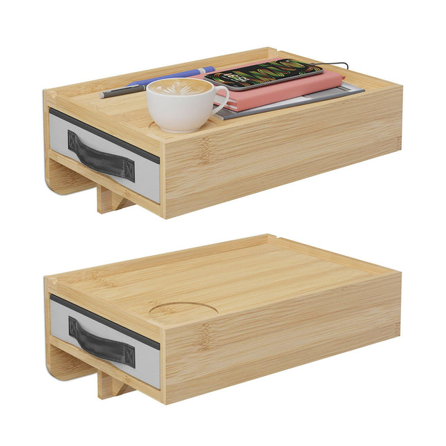 Clamp-On Bamboo Bedside Tables, Set of 2 with Drawer