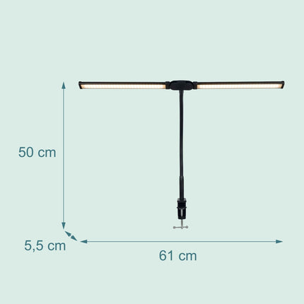 Clamp-On LED Desk Lamp, 61cm Dual Head USB Dimmable