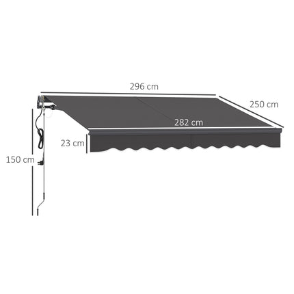 Tension awning with hand crank, UV 30+, 300cm, dark grey