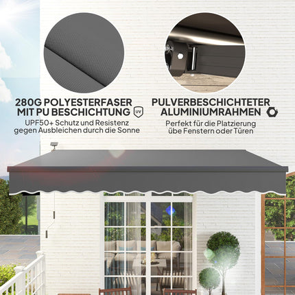 Tension awning with hand crank, UV 50+, 400 cm, Grey
