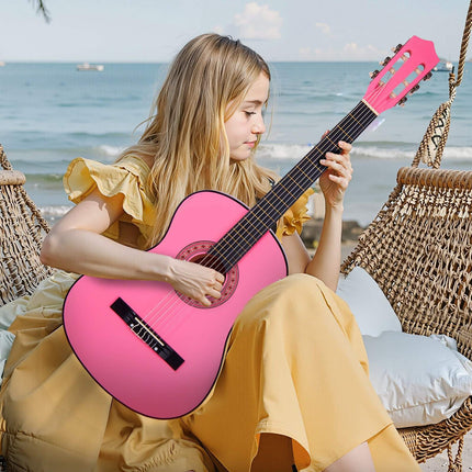 Classical Guitar Starter Kit, 38 Inch, Nylon Strings, Pink