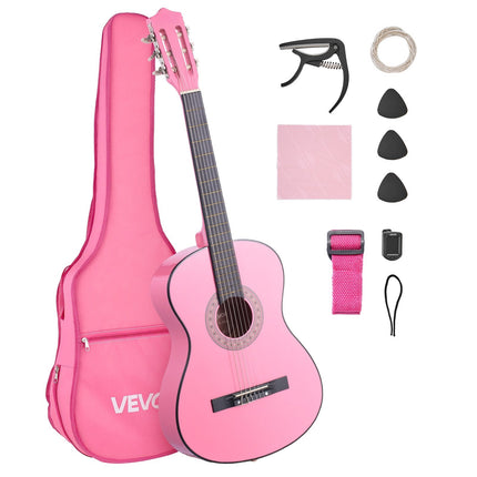 Classical Guitar Starter Kit, 38 Inch, Nylon Strings, Pink