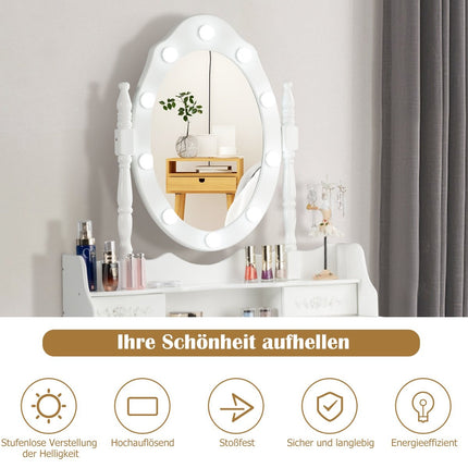 Classic dressing table set with stool LED bulbs cosmetic table 75 x 40 x 146 cm white