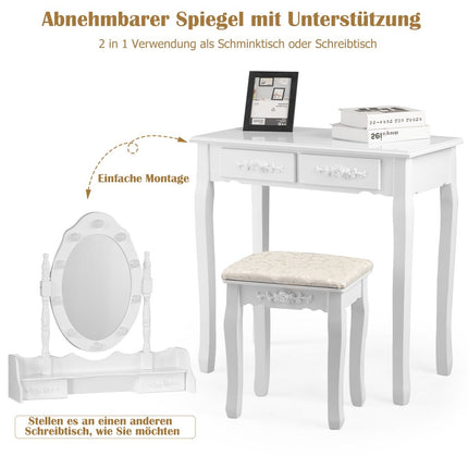 Classic dressing table set with stool LED bulbs cosmetic table 75 x 40 x 146 cm white