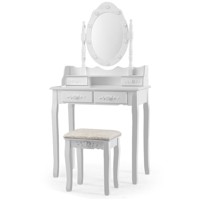 Classic dressing table set with stool LED bulbs cosmetic table 75 x 40 x 146 cm white