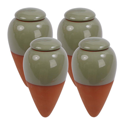 Clay Watering Cones with Lids, 350ml, Light Green, 4-Pack