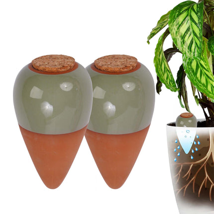 Clay Watering Cones with Lids, 350ml, Sage, 2-Pack